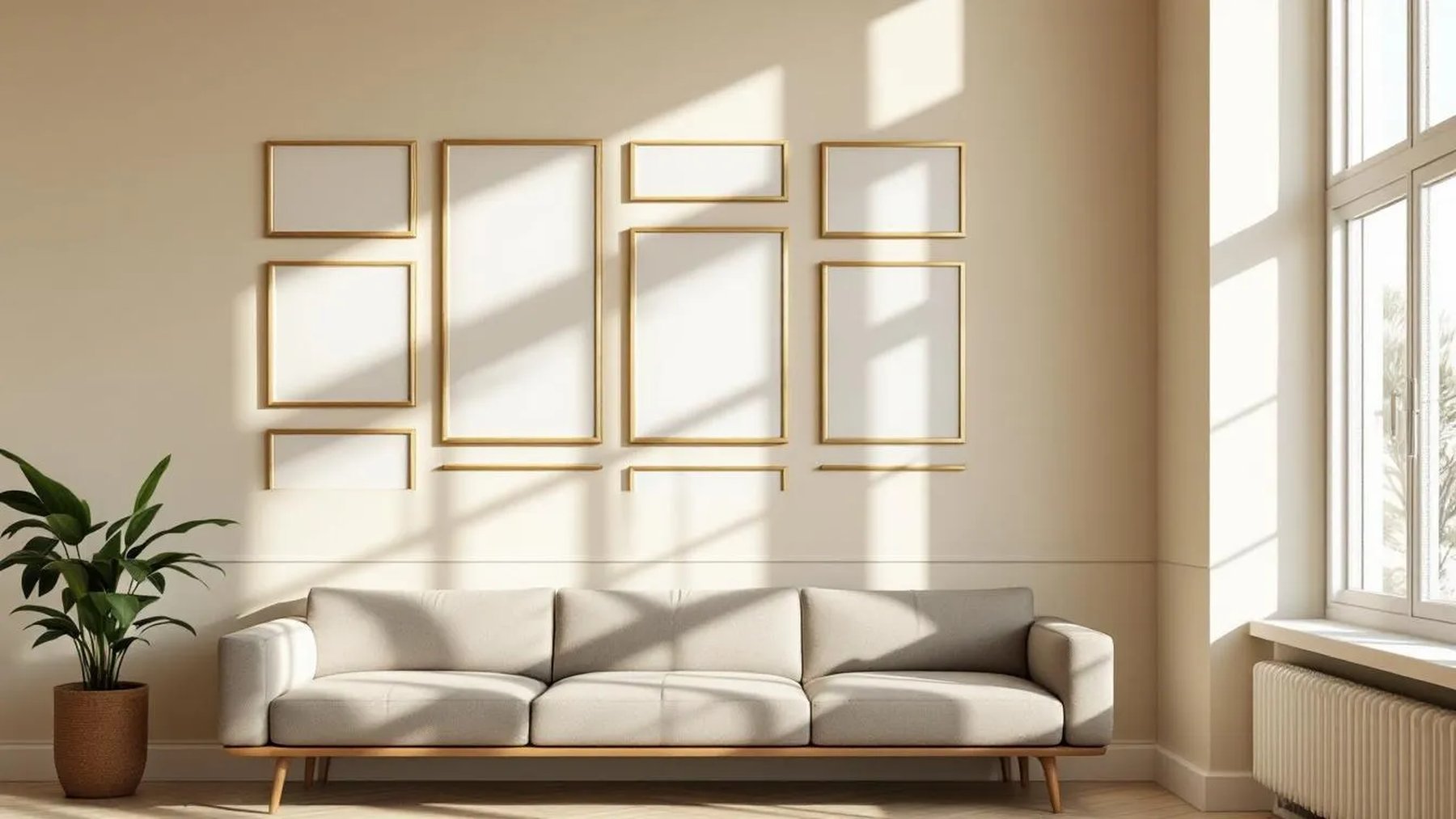 Frame Premium Interior Mockup — Gold Frame Portrait 2:3 — Perspective View — #01604 | MockupBulk