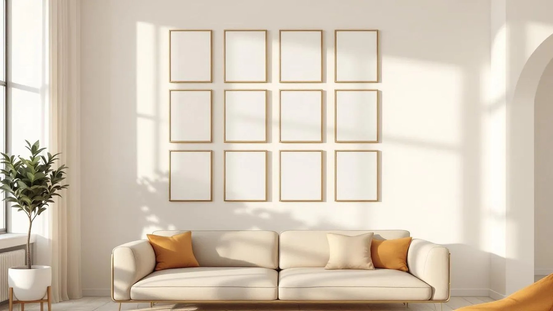 Frame Wall Art Mockup — Gold Frame Square 1:1 — Perspective View — #01607 | MockupBulk