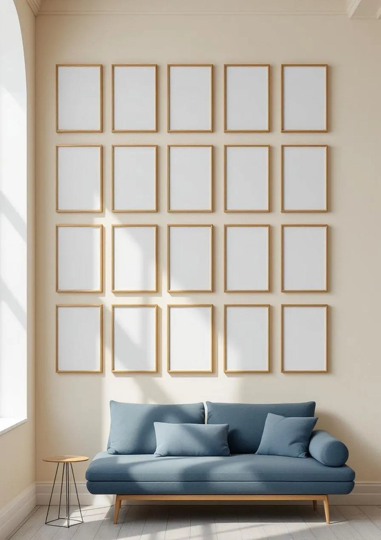 Frame Editorial Room Mockup — Gold Frame Portrait 2:3 — Perspective View — #01611 | MockupBulk