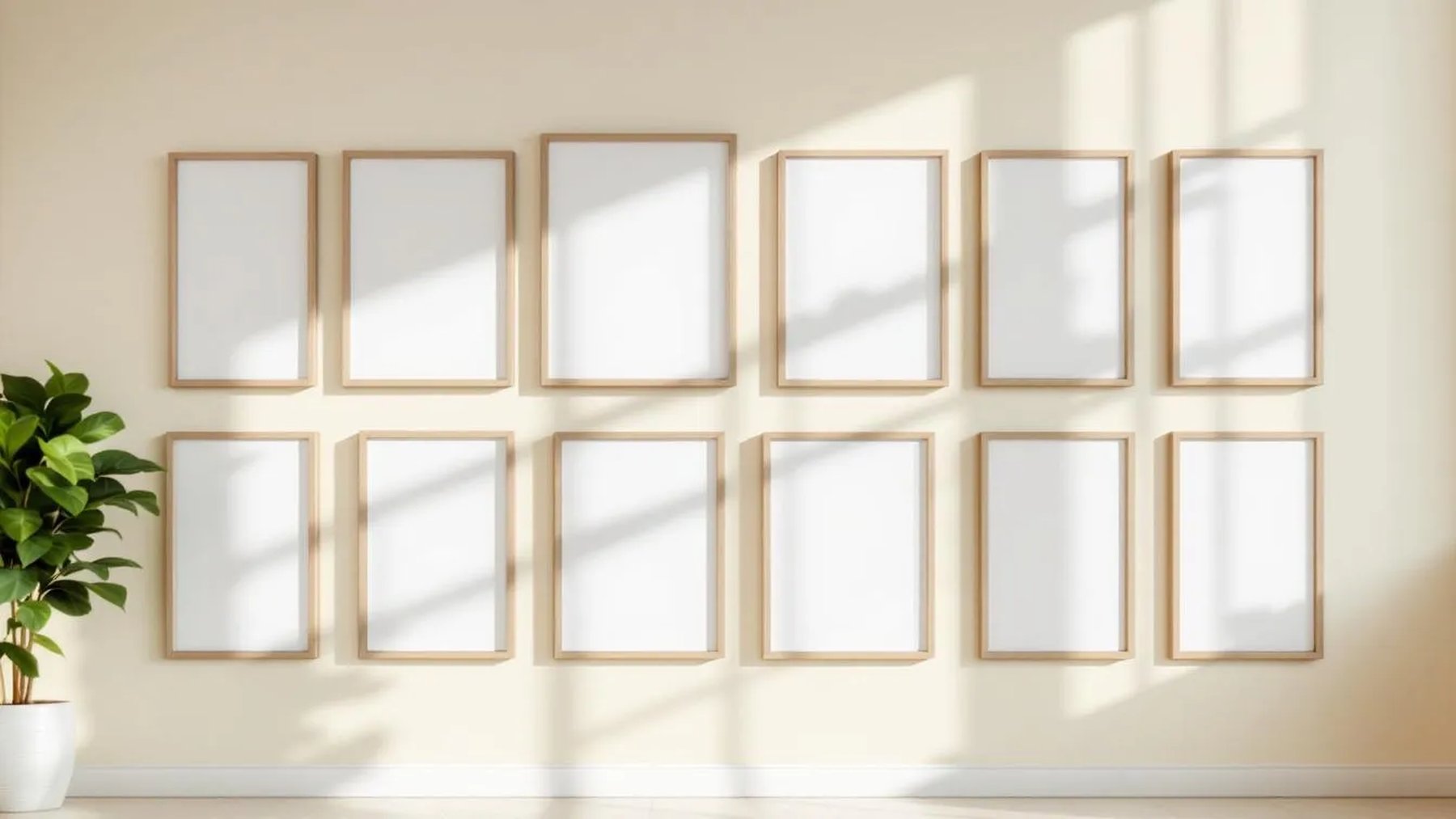 Frame Wall Art Mockup — Natural Oak Frame Square 1:1 — Perspective View — #01730 | MockupBulk