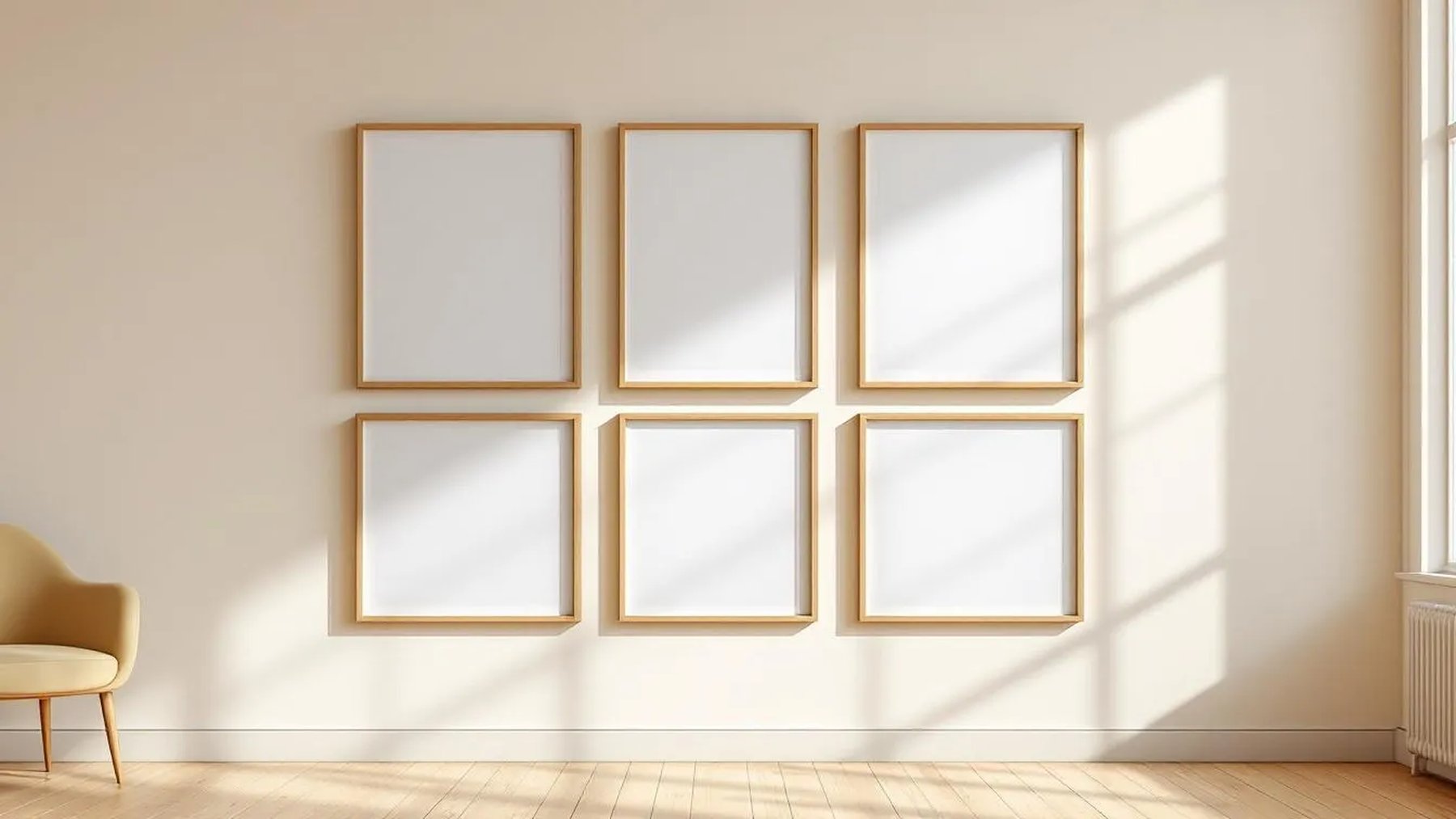 Frame Editorial Room Mockup — Natural Oak Frame Portrait 4:5 — Perspective View — #01733 | MockupBulk