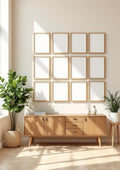 Frame Premium Interior Mockup — Natural Oak Frame Portrait 2:3 — Perspective View — #01737 | MockupBulk