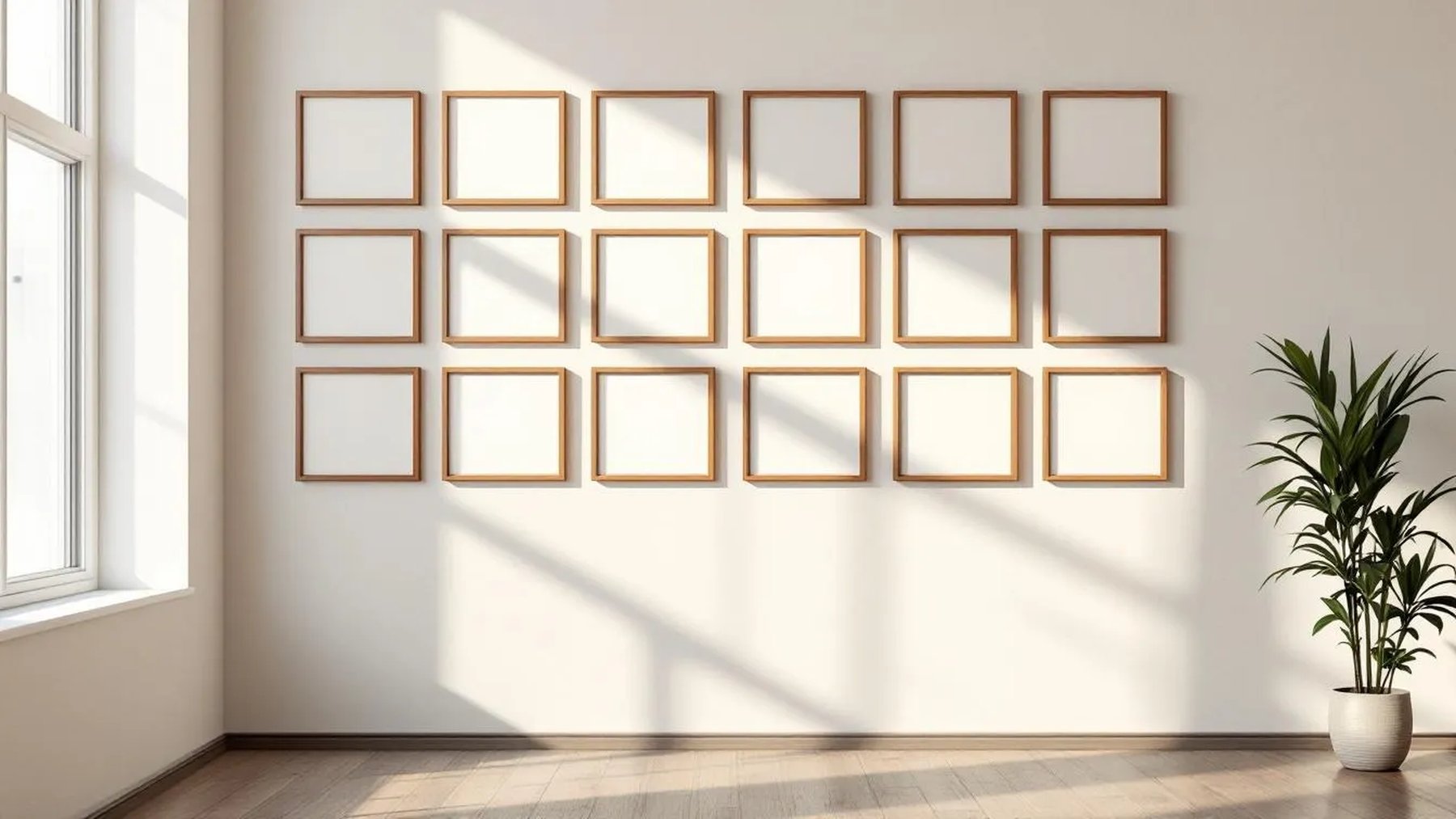 Frame Premium Interior Mockup — Walnut Frame Square 1:1 — Perspective View — #01763 | MockupBulk