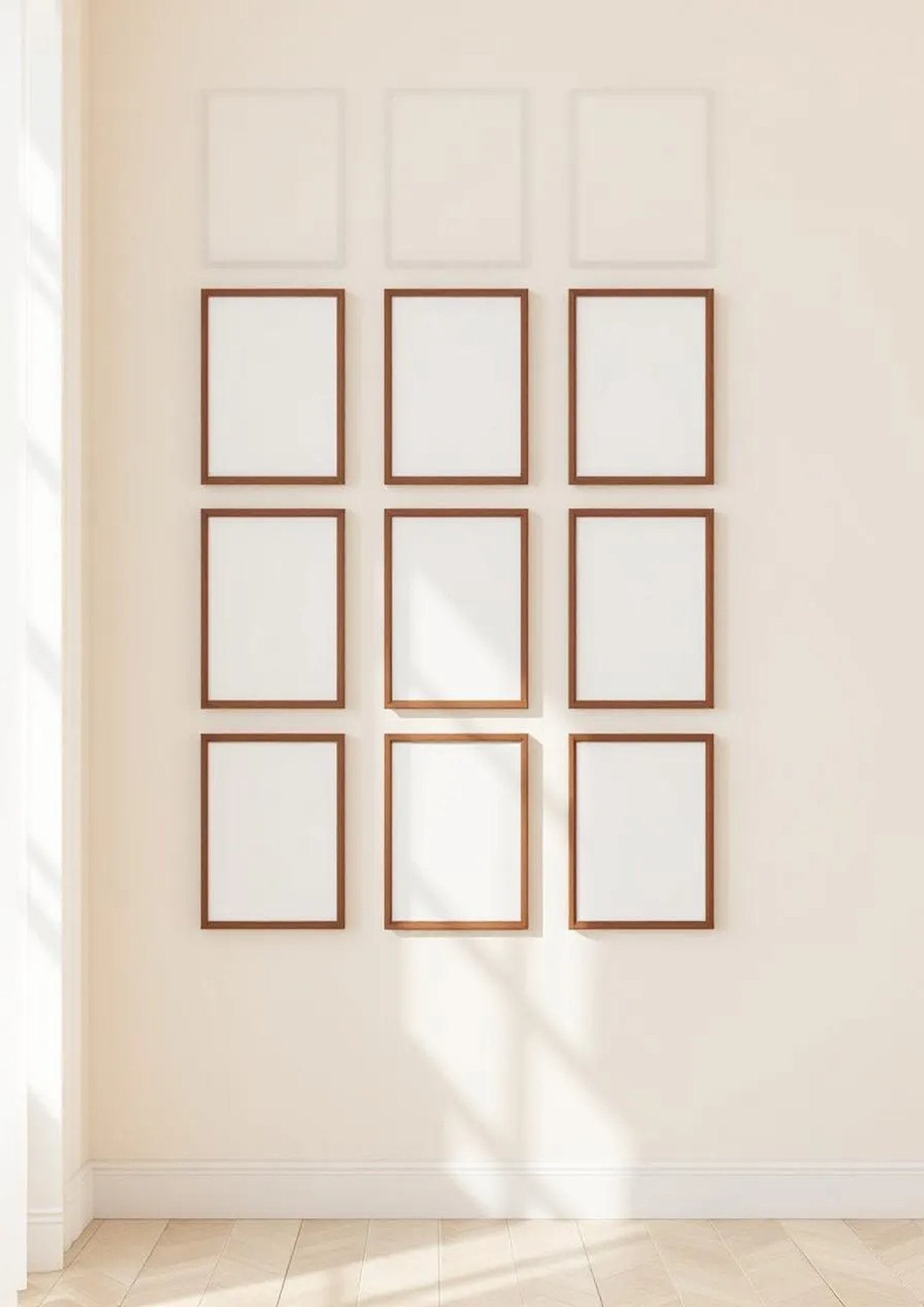 Frame Room Scene Mockup — Walnut Frame Portrait 2:3 — Perspective View — #01764 | MockupBulk