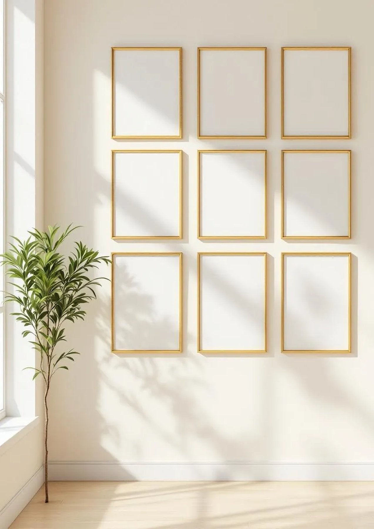Frame Premium Interior Mockup — Gold Frame Portrait 5:7 — Perspective View — #01767 | MockupBulk
