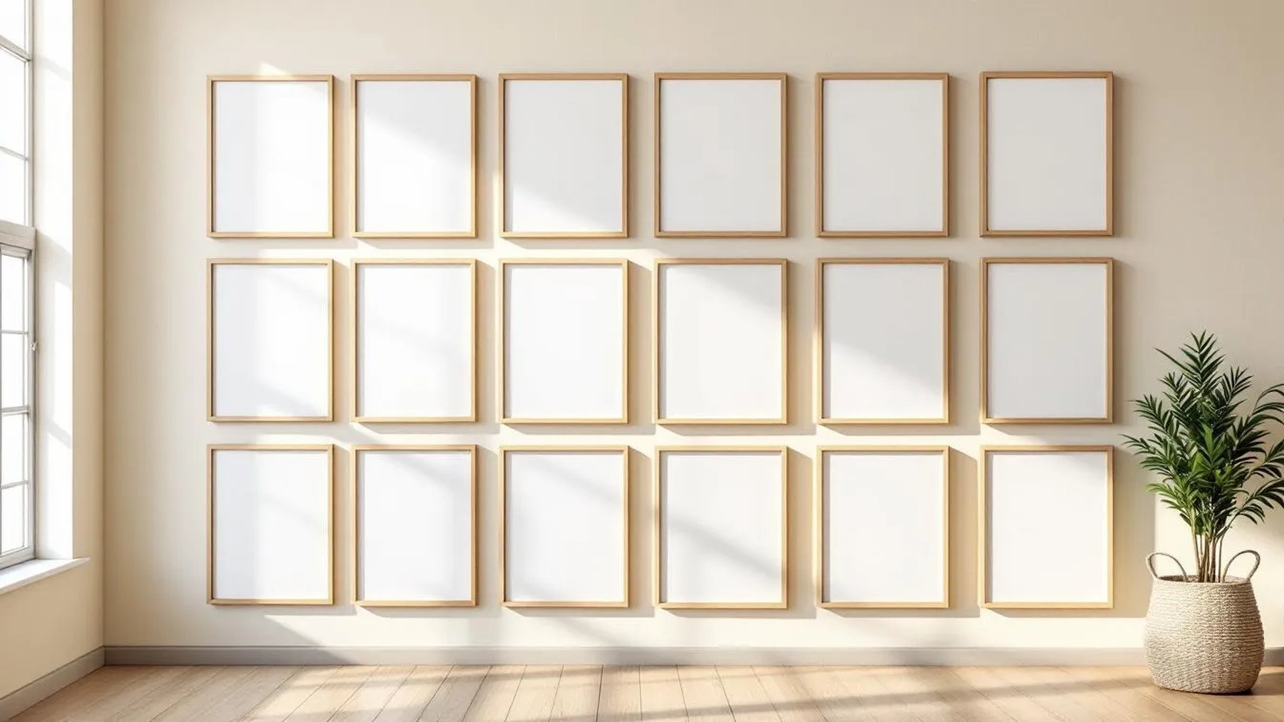 Frame Room Scene Mockup — Raw Pine Frame Portrait 2:3 — Perspective View — #01820 | MockupBulk