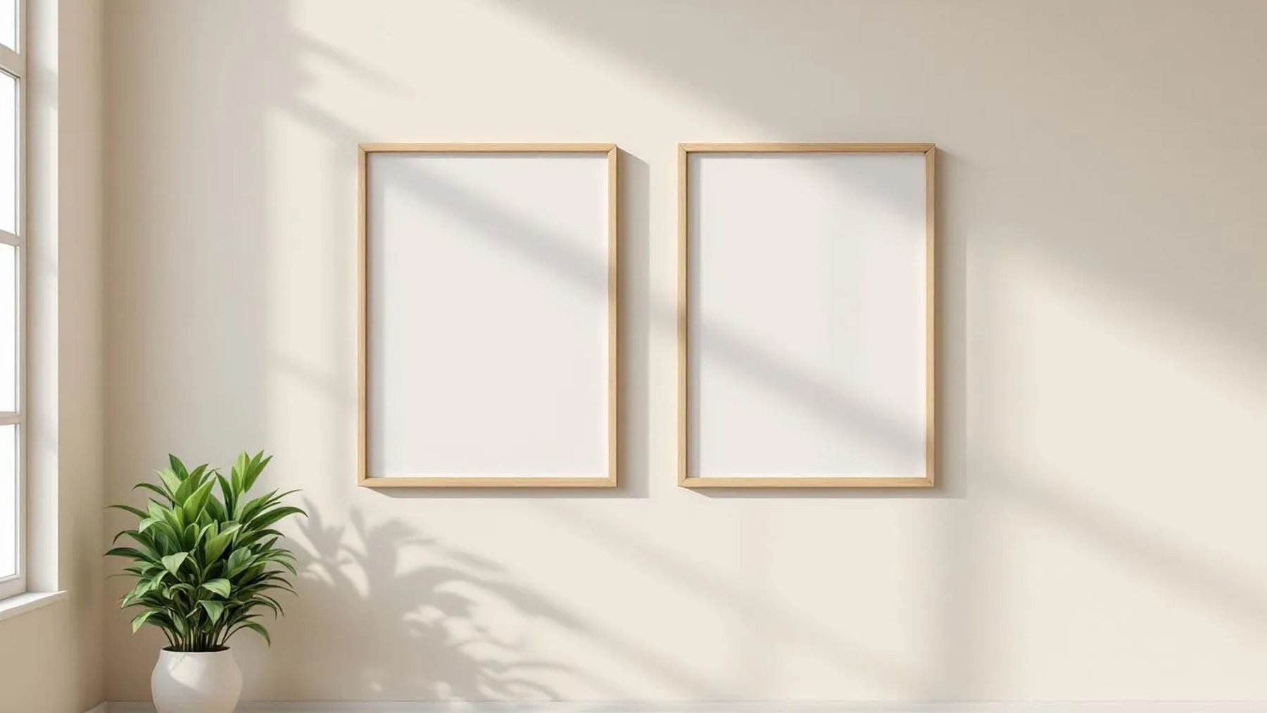 Frame Interior Frame Mockup — Natural Oak Frame Square 1:1 — Perspective View — #00047 | MockupBulk