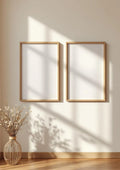 Frame Wall Art Mockup — Natural Oak Frame Portrait 2:3 — Perspective View — #00048 | MockupBulk