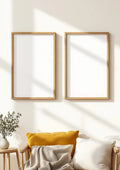 Frame Editorial Room Mockup — Natural Oak Frame Portrait 4:5 — Perspective View — #00051 | MockupBulk