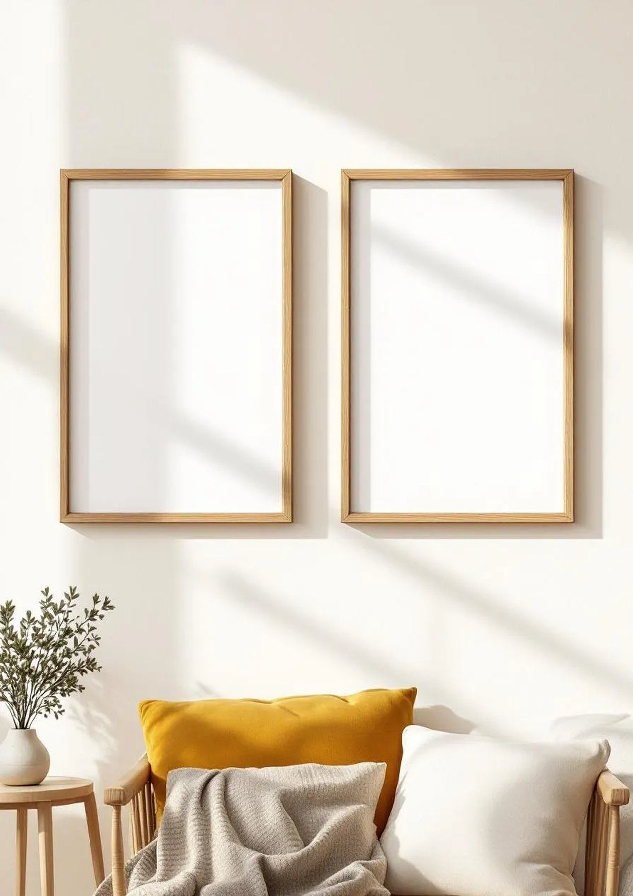 Frame Editorial Room Mockup — Natural Oak Frame Portrait 4:5 — Perspective View — #00051 | MockupBulk