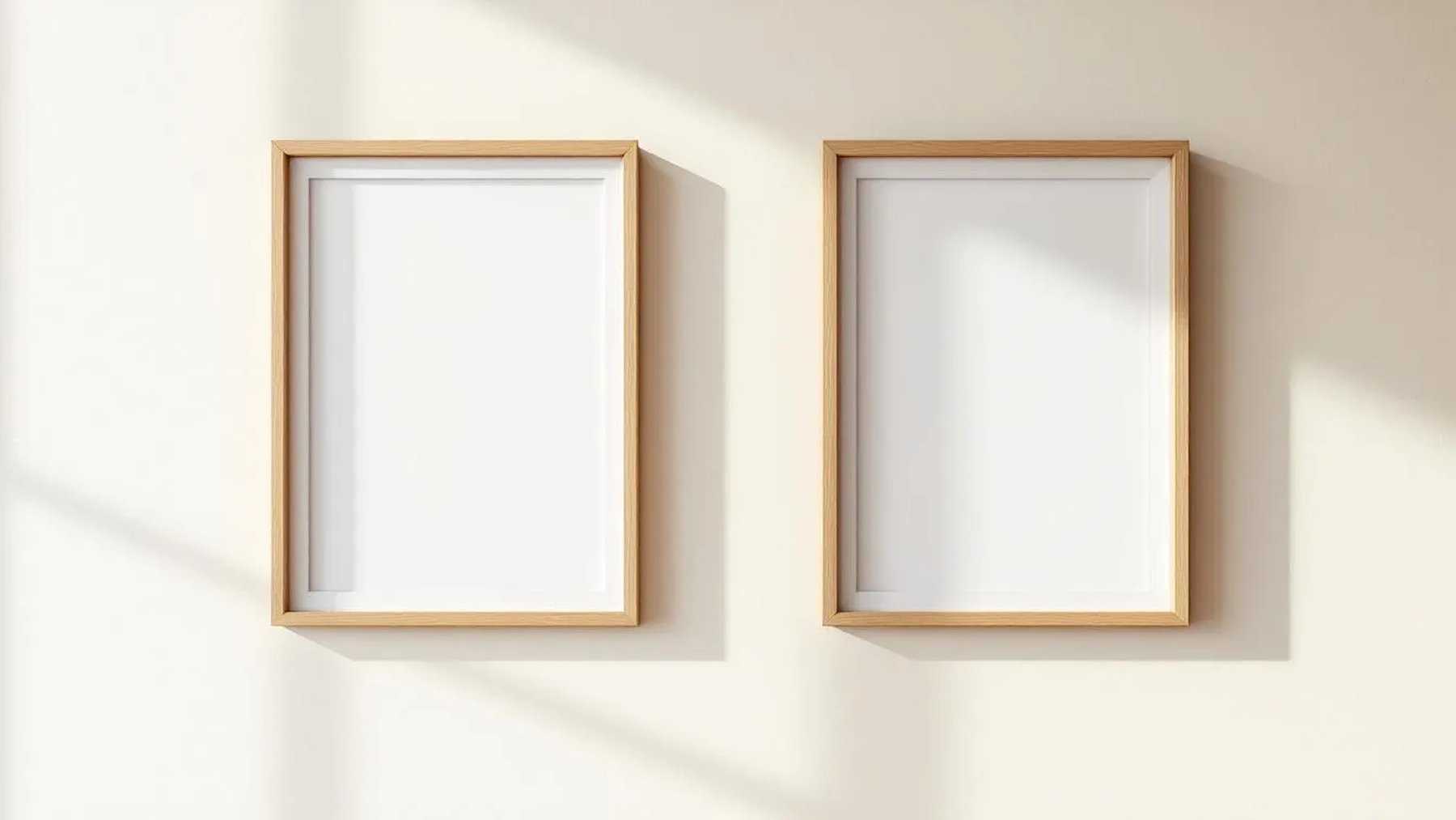 Frame Room Scene Mockup — Natural Oak Frame Square 1:1 — Perspective View — #00053 | MockupBulk