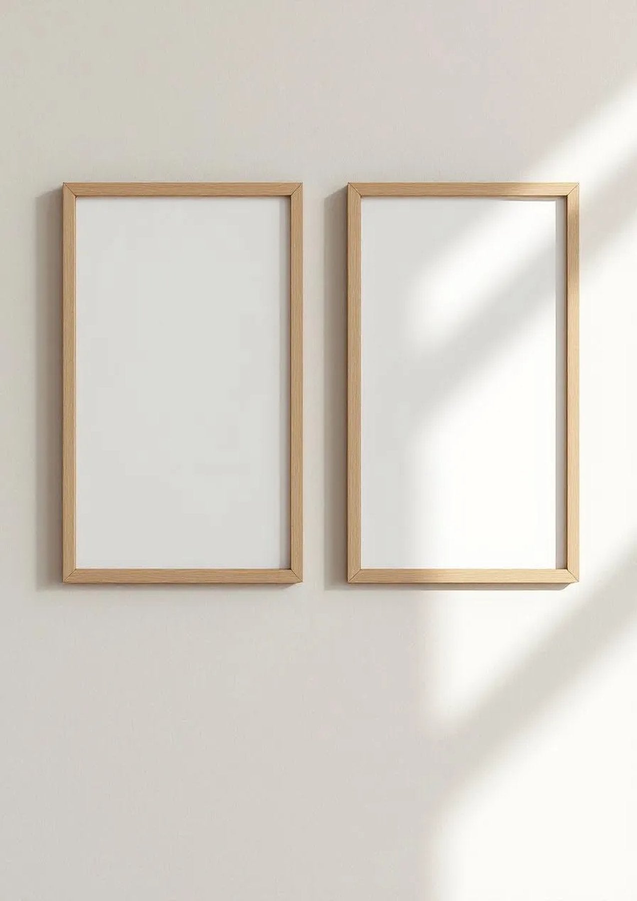 Frame Wall Art Mockup — Natural Oak Frame Portrait 2:3 — Perspective View — #00054 | MockupBulk