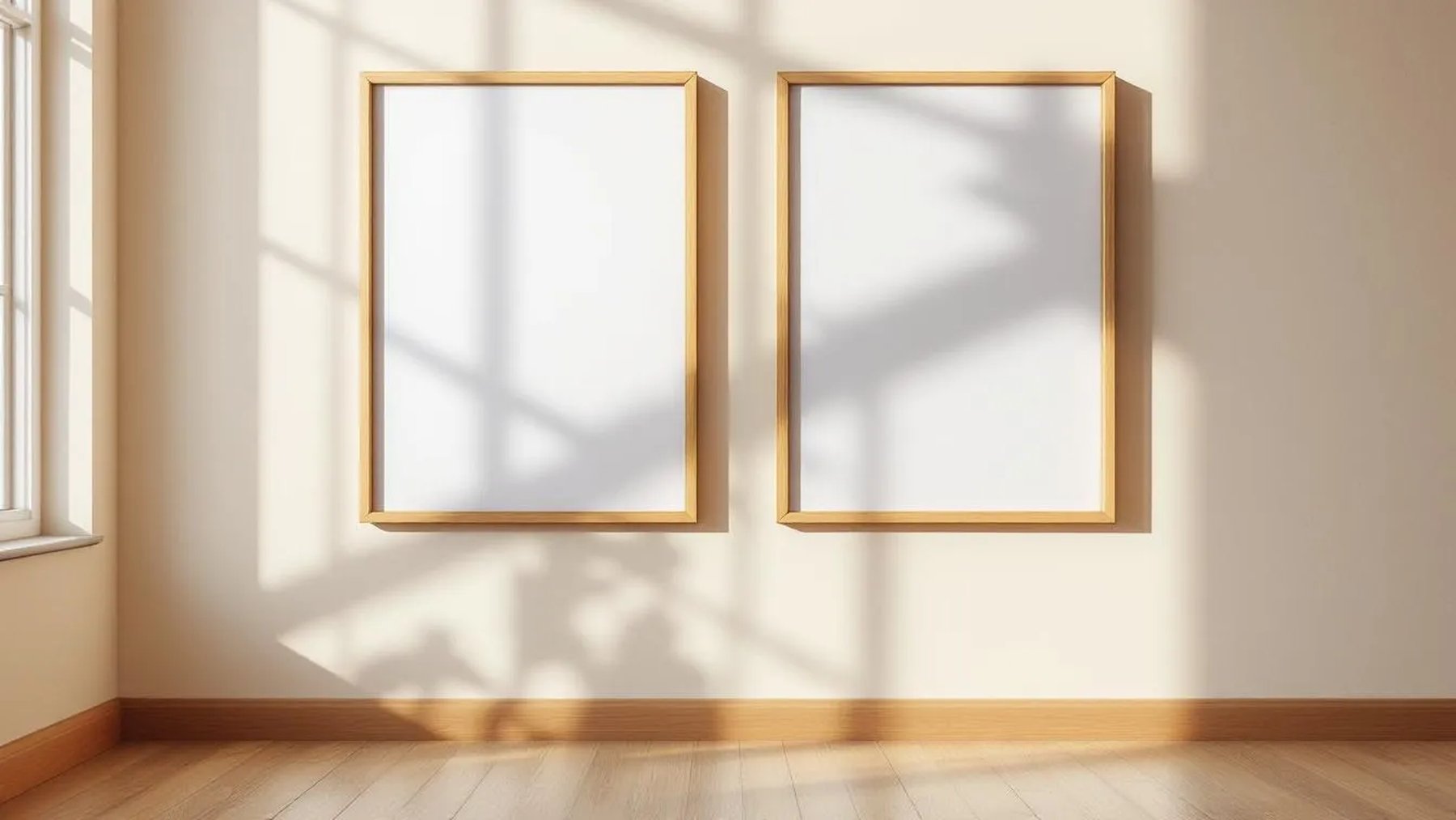 Frame Wall Art Mockup — Natural Oak Frame Portrait 5:7 — Perspective View — #00056 | MockupBulk
