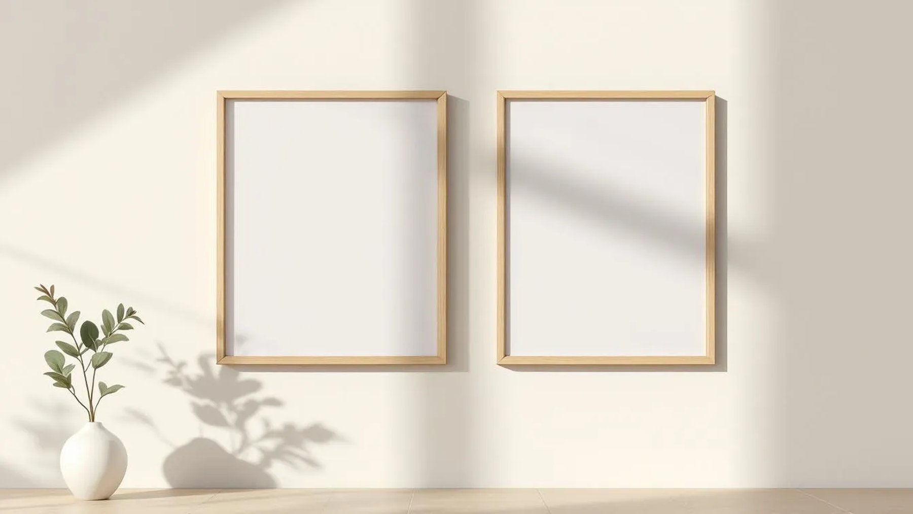 Frame Styled Room Mockup — Natural Oak Frame Portrait 4:5 — Perspective View — #00062 | MockupBulk