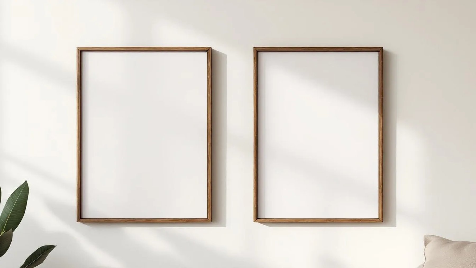 Frame Premium Interior Mockup — Walnut Frame Square 1:1 — Perspective View — #00065 | MockupBulk