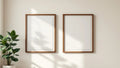 Frame Premium Interior Mockup — Walnut Frame Portrait 2:3 — Perspective View — #00068 | MockupBulk