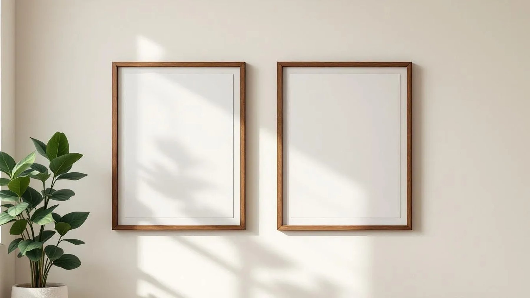 Frame Premium Interior Mockup — Walnut Frame Portrait 2:3 — Perspective View — #00068 | MockupBulk