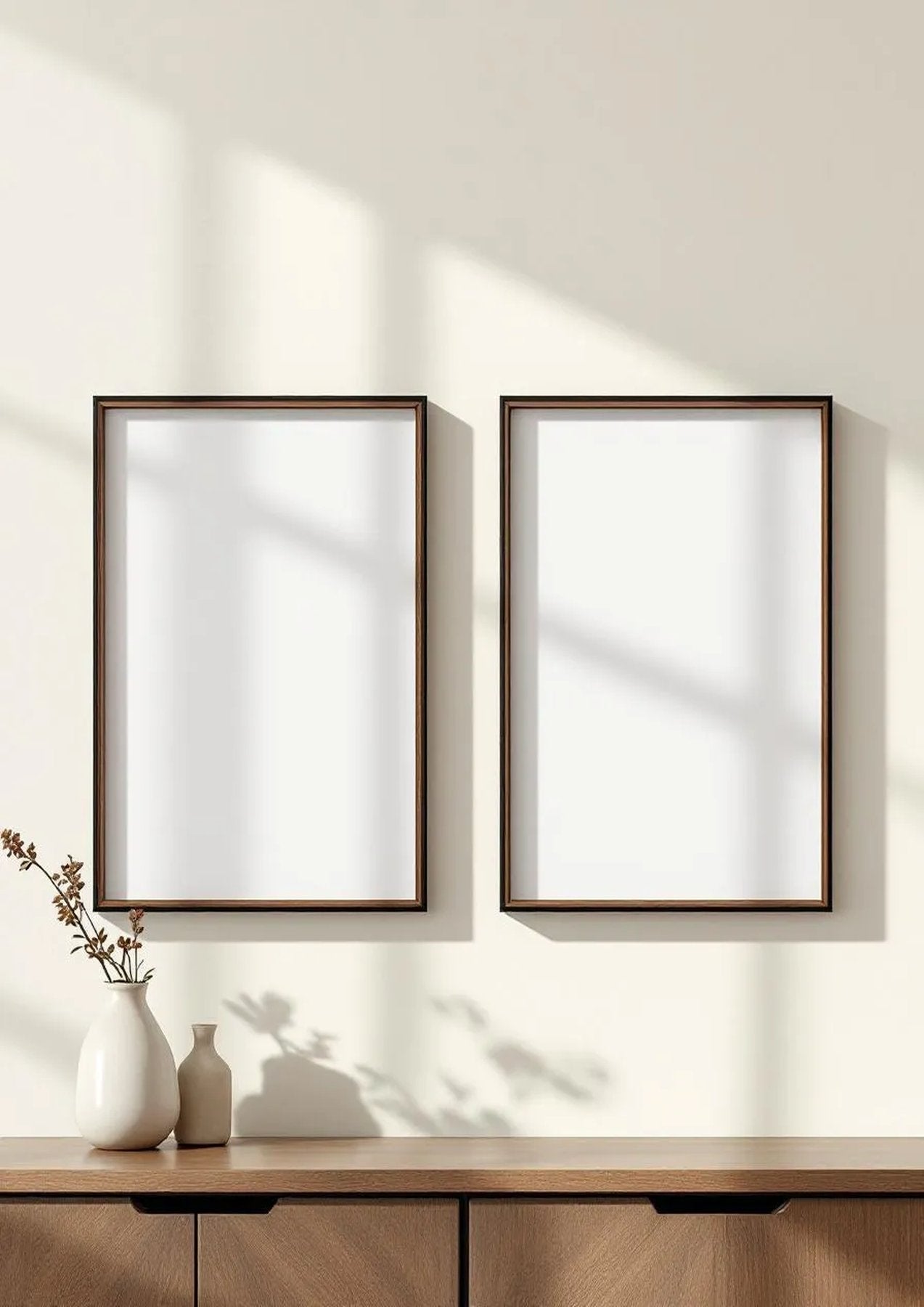 Frame Frame Display Mockup — Walnut Frame Portrait 2:3 — Perspective View — #00069 | MockupBulk