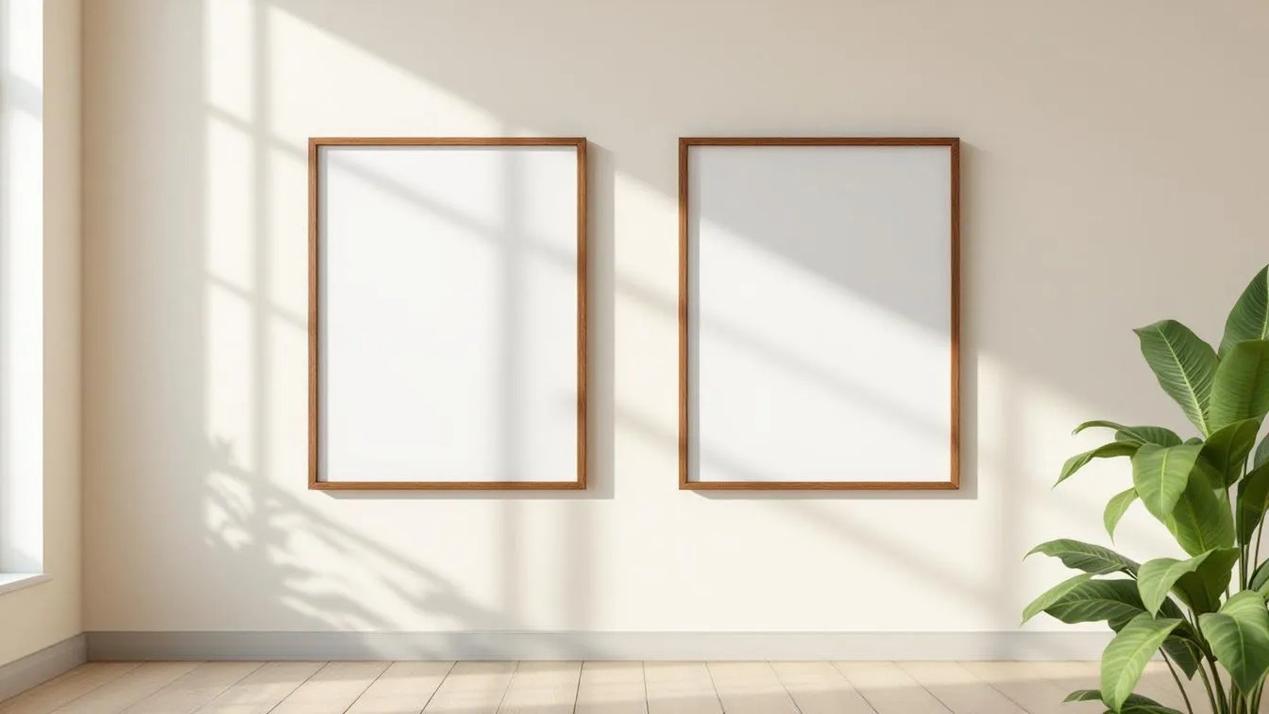 Frame Editorial Room Mockup — Walnut Frame Square 1:1 — Perspective View — #00071 | MockupBulk