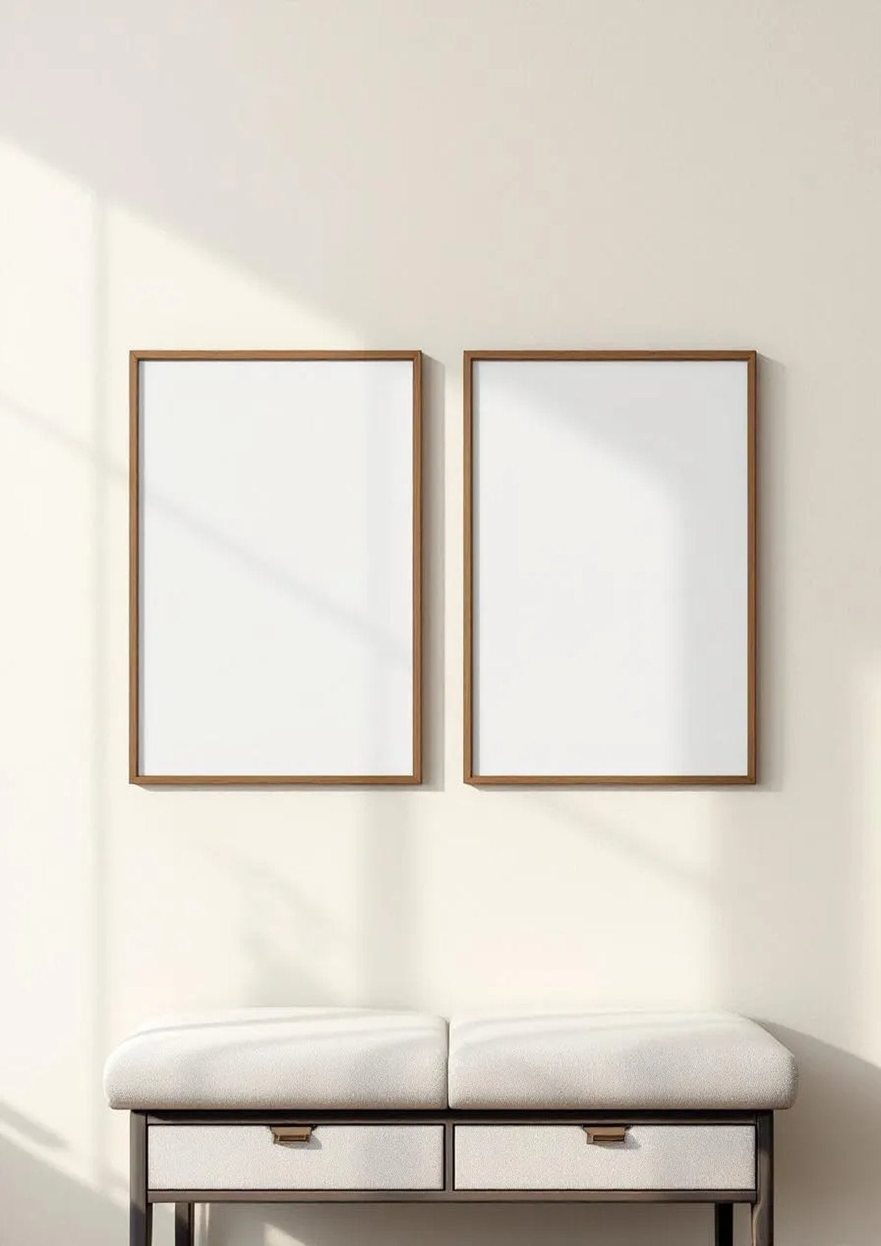 Frame Wall Art Mockup — Walnut Frame Portrait 2:3 — Perspective View — #00072 | MockupBulk