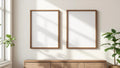 Frame Wall Art Mockup — Walnut Frame Portrait 2:3 — Perspective View — #00074 | MockupBulk