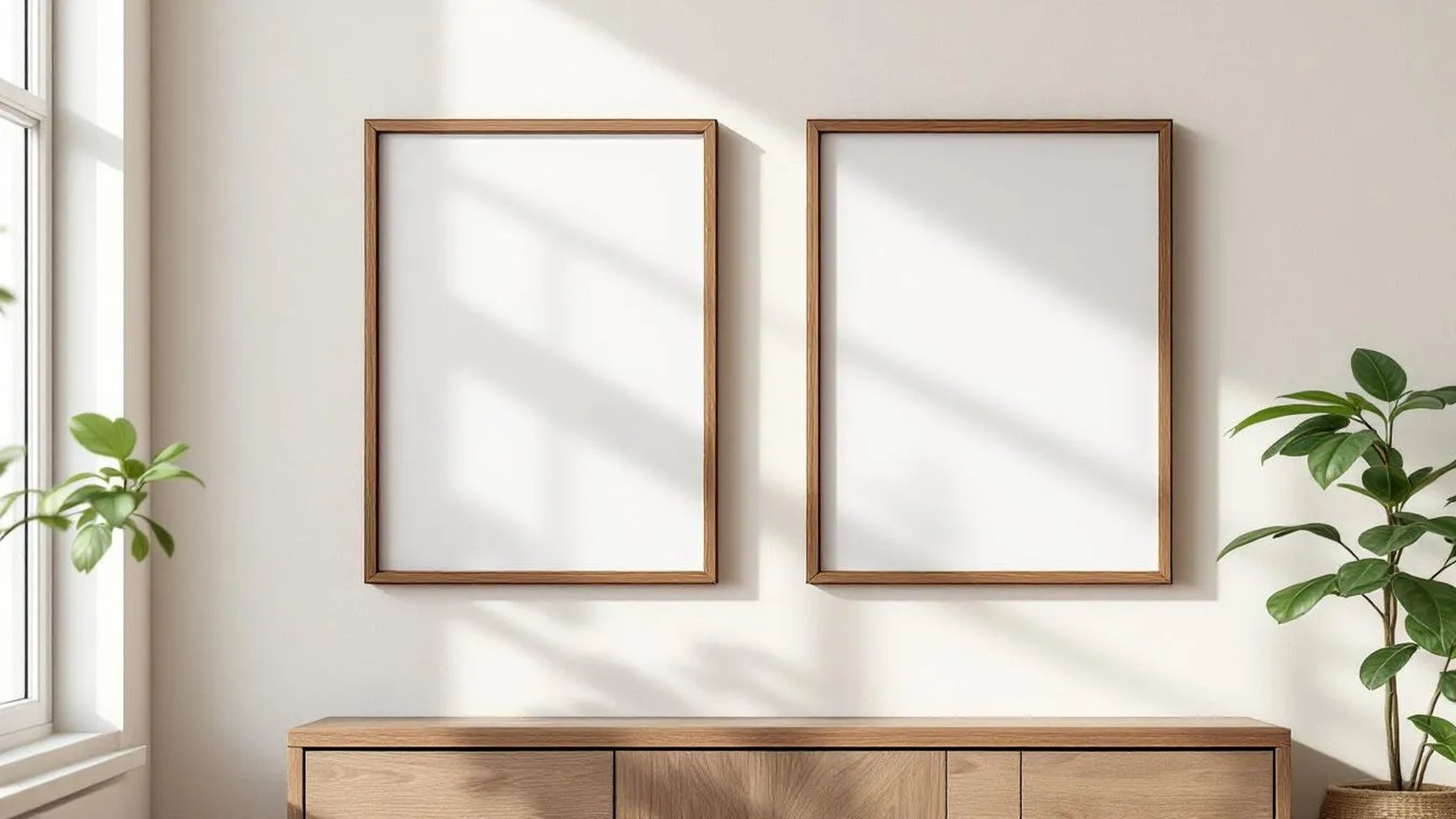 Frame Wall Art Mockup — Walnut Frame Portrait 2:3 — Perspective View — #00074 | MockupBulk