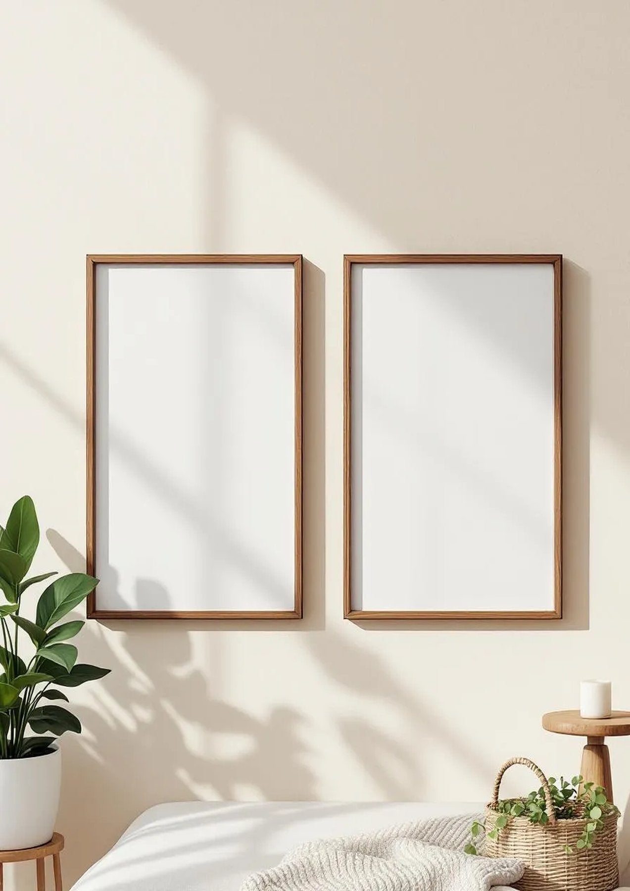 Frame Wall Art Mockup — Walnut Frame Portrait 5:7 — Perspective View — #00078 | MockupBulk