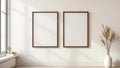 Frame Room Scene Mockup — Walnut Frame Square 1:1 — Perspective View — #00080 | MockupBulk