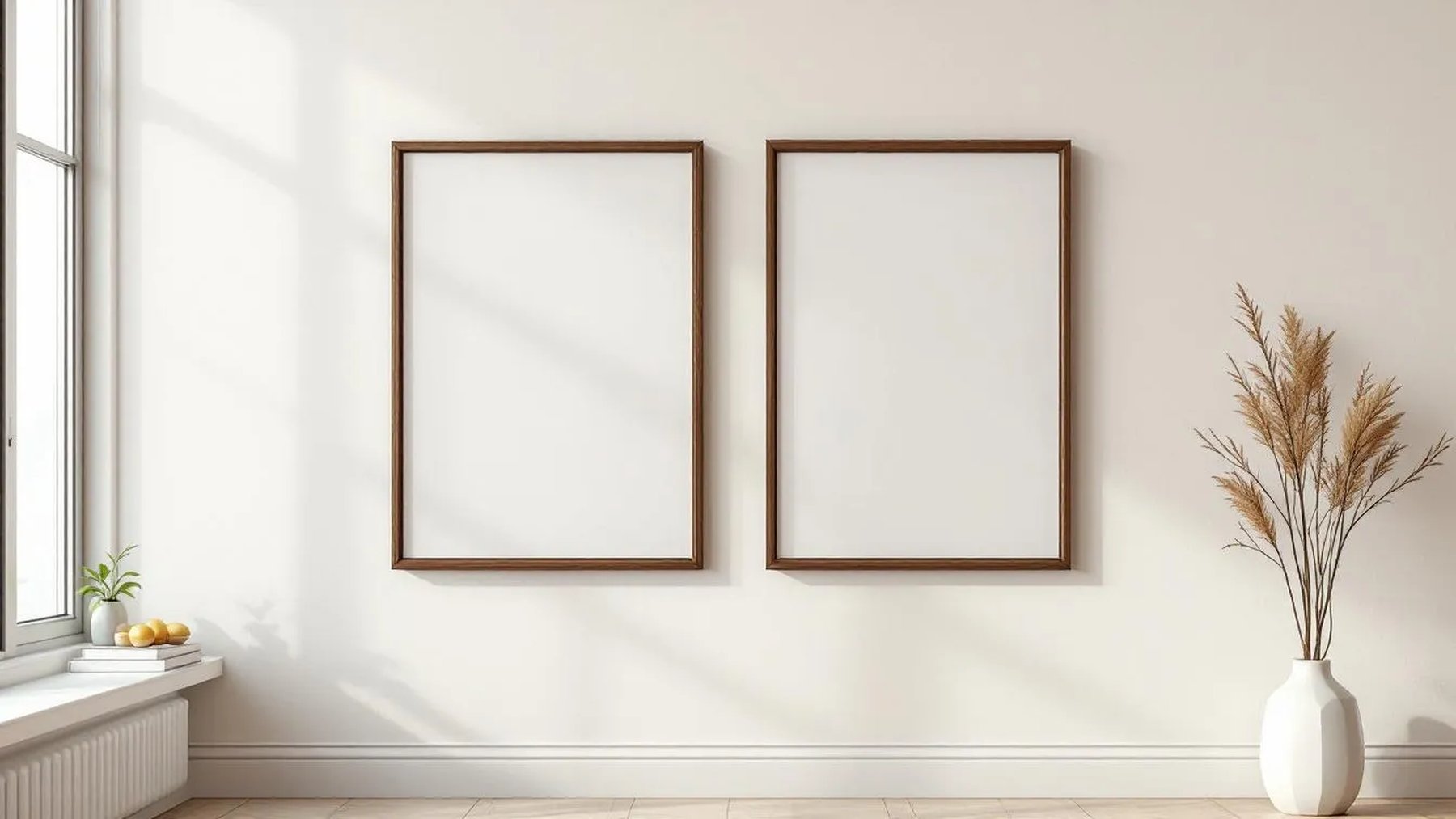 Frame Room Scene Mockup — Walnut Frame Square 1:1 — Perspective View — #00080 | MockupBulk