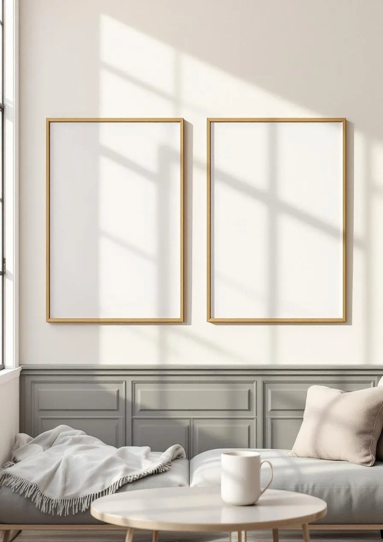 Frame Interior Frame Mockup — Gold Frame Portrait 2:3 — Perspective View — #00105 | MockupBulk