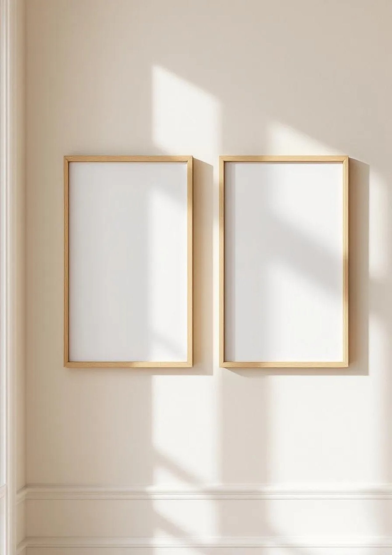 Frame Wall Art Mockup — Raw Pine Frame Portrait 2:3 — Perspective View — #00132 | MockupBulk