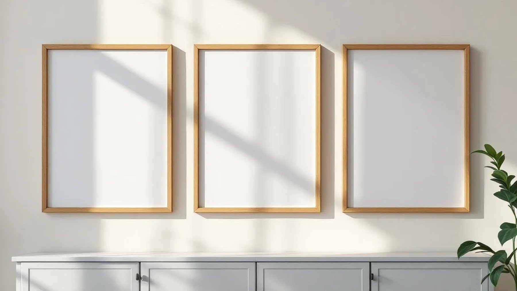 Frame Premium Interior Mockup — Natural Oak Frame Square 1:1 — Perspective View — #00218 | MockupBulk