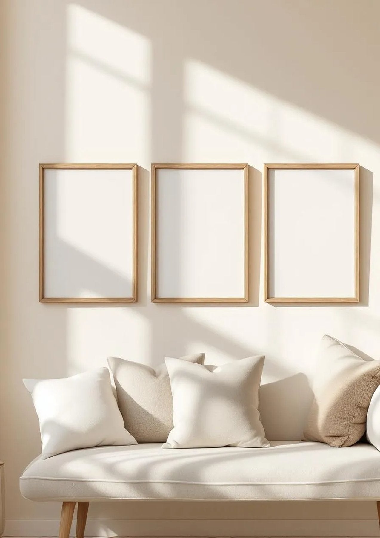 Frame Styled Room Mockup — Natural Oak Frame Portrait 2:3 — Perspective View — #00225 | MockupBulk