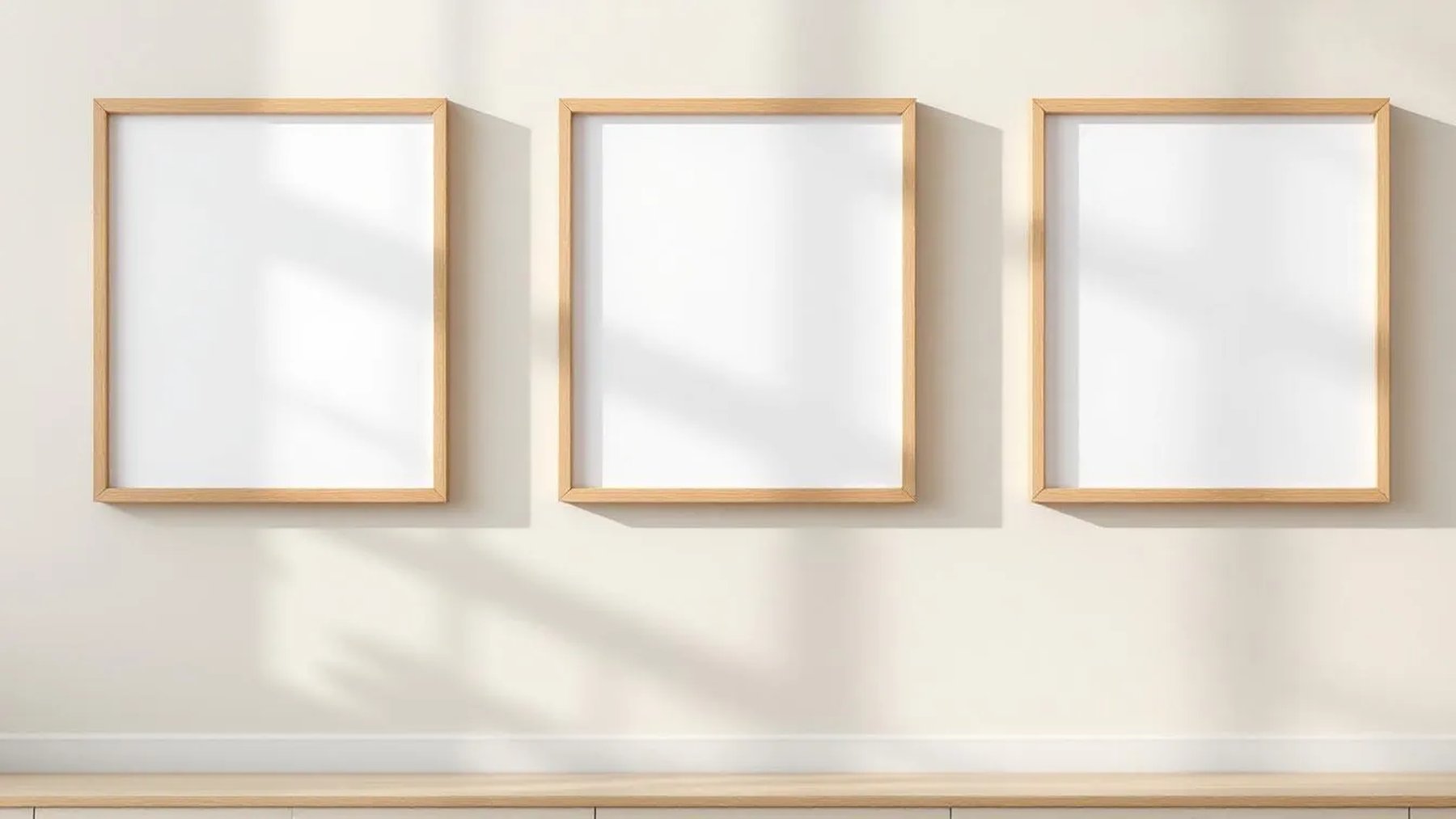 Frame Premium Interior Mockup — Natural Oak Frame Square 1:1 — Perspective View — #00230 | MockupBulk
