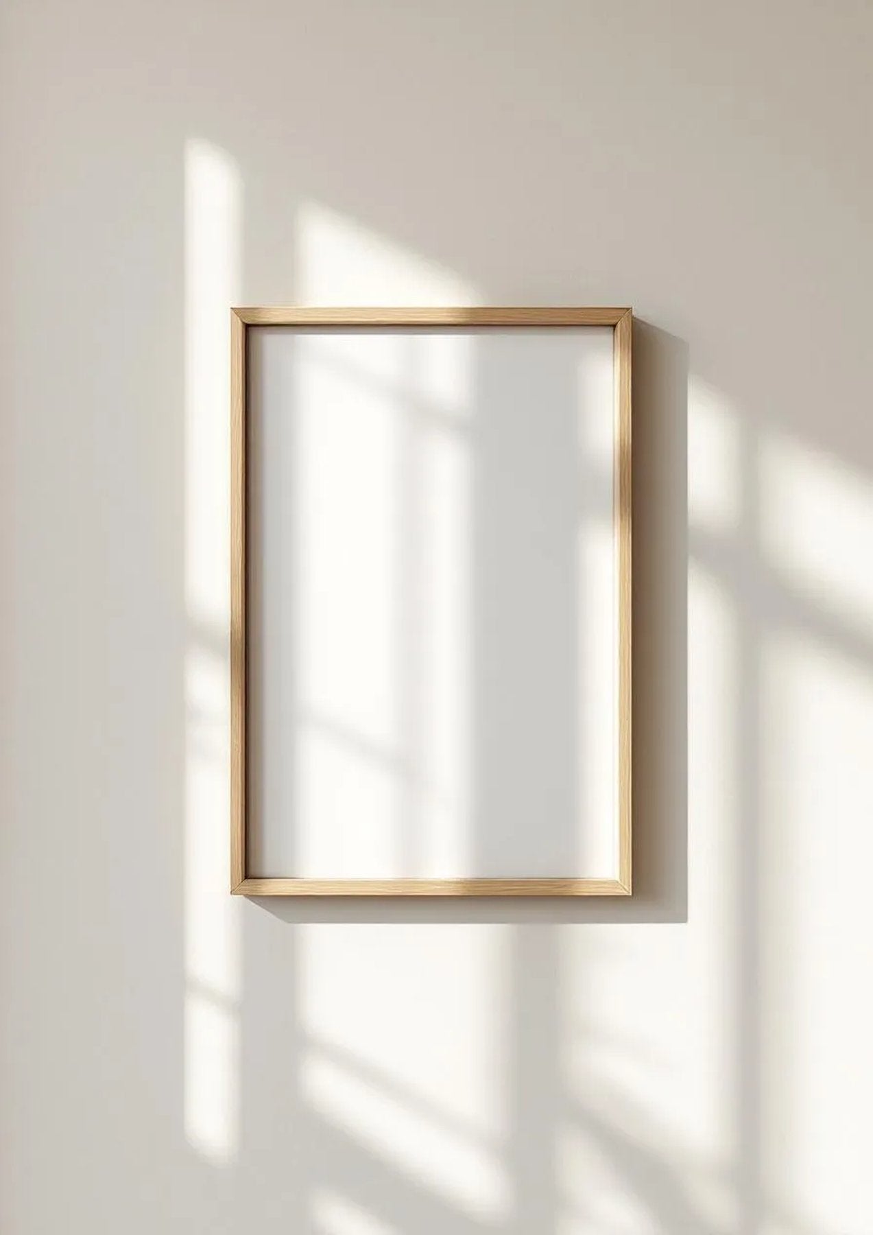 Frame Premium Interior Mockup — Natural Oak Frame Portrait 2:3 — Perspective View — #00231 | MockupBulk