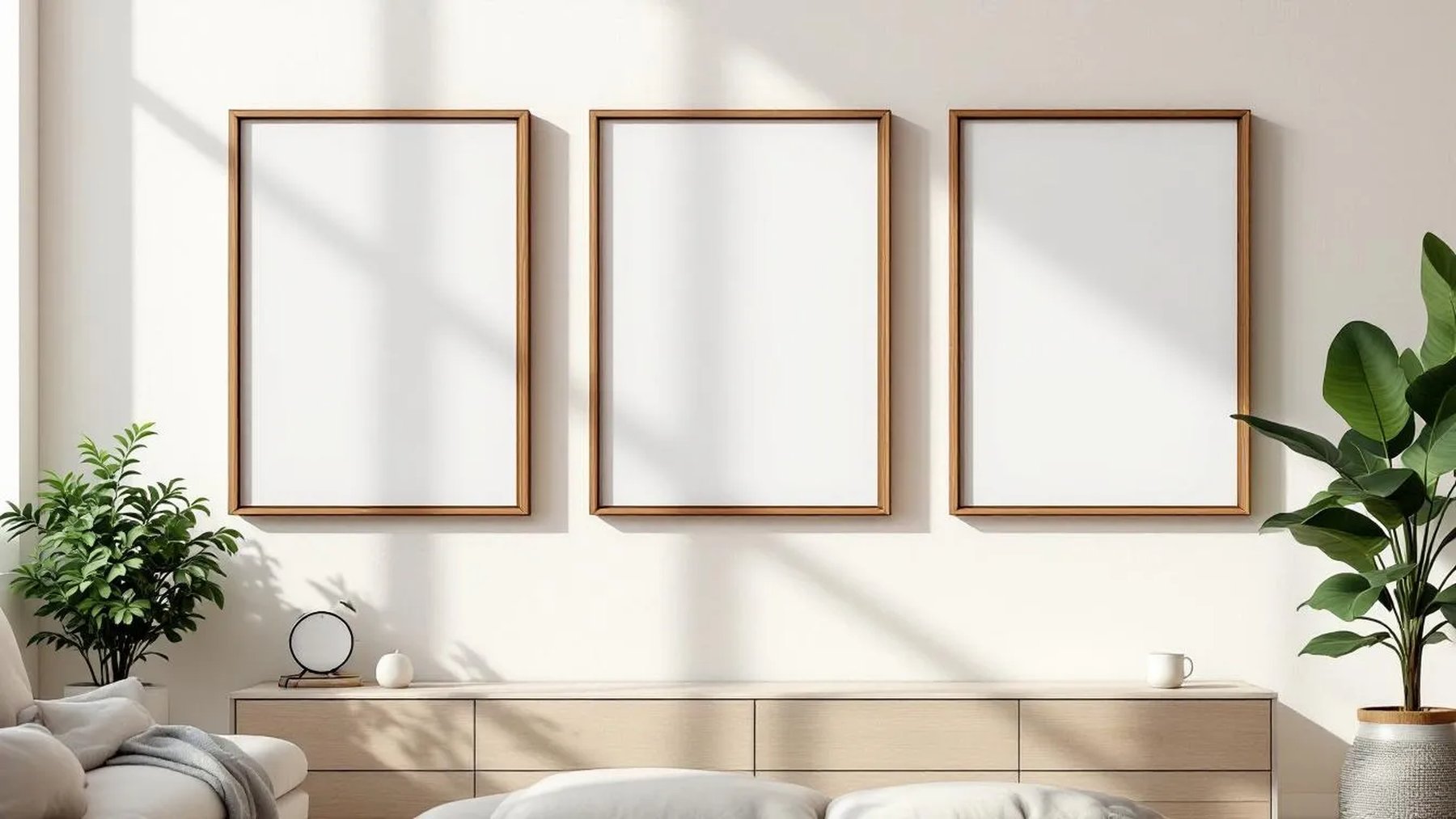 Frame Wall Art Mockup — Walnut Frame Square 1:1 — Perspective View — #00239 | MockupBulk