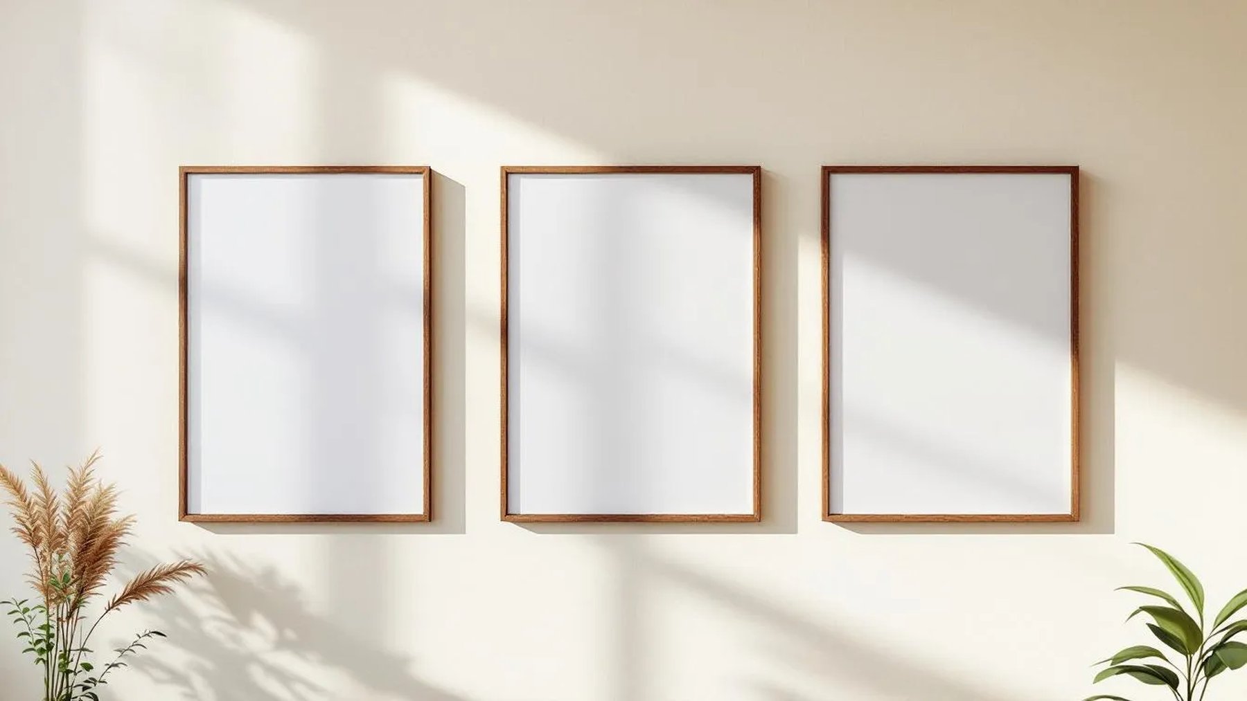 Frame Wall Art Mockup — Walnut Frame Square 1:1 — Perspective View — #00248 | MockupBulk