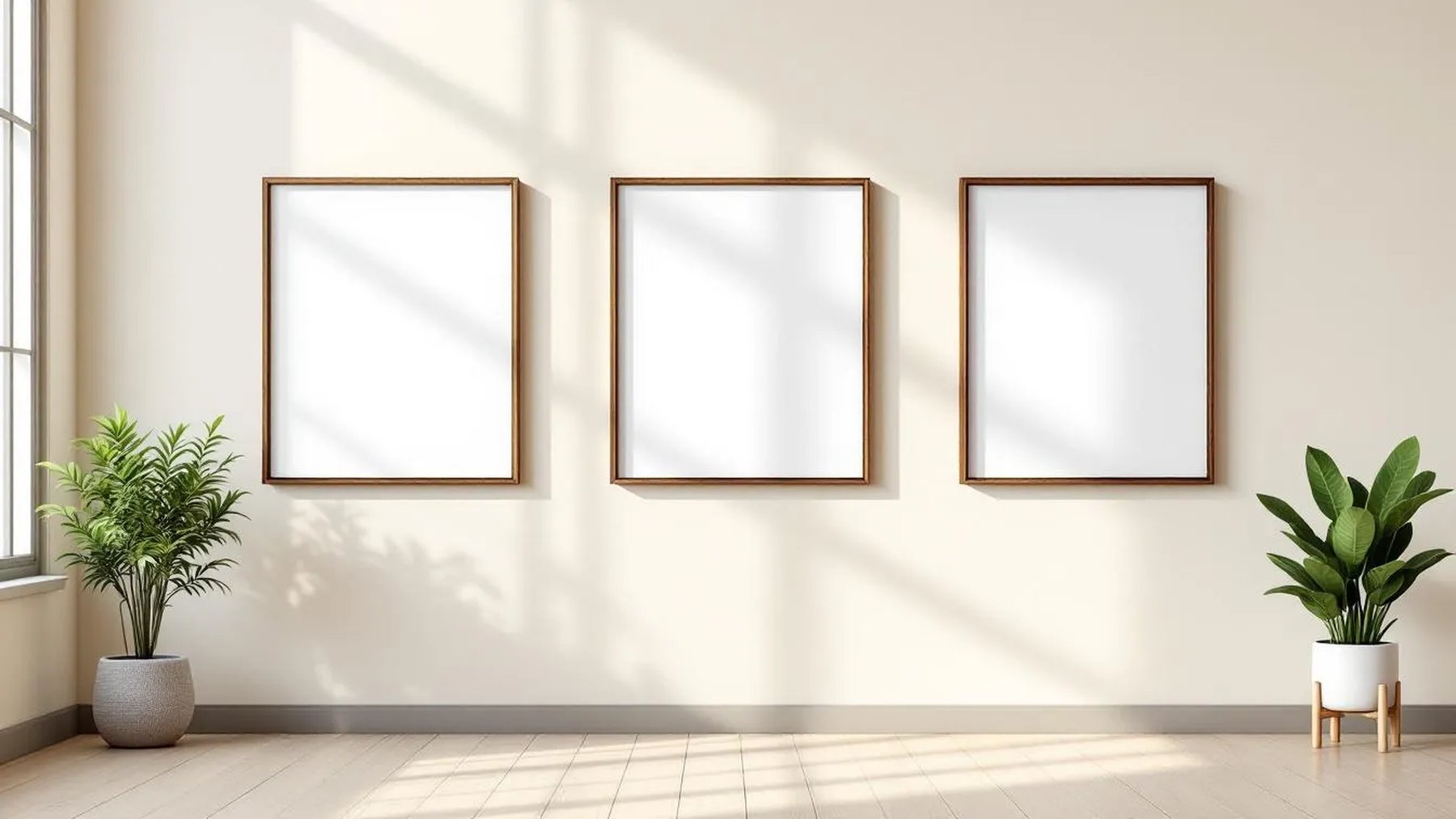Frame Premium Interior Mockup — Walnut Frame Square 1:1 — Perspective View — #00251 | MockupBulk