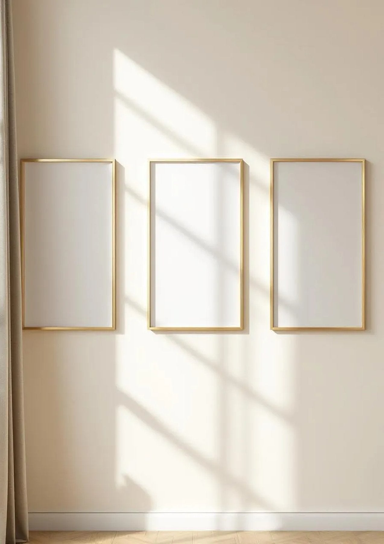 Frame Frame Display Mockup — Gold Frame Portrait 2:3 — Perspective View — #00267 | MockupBulk