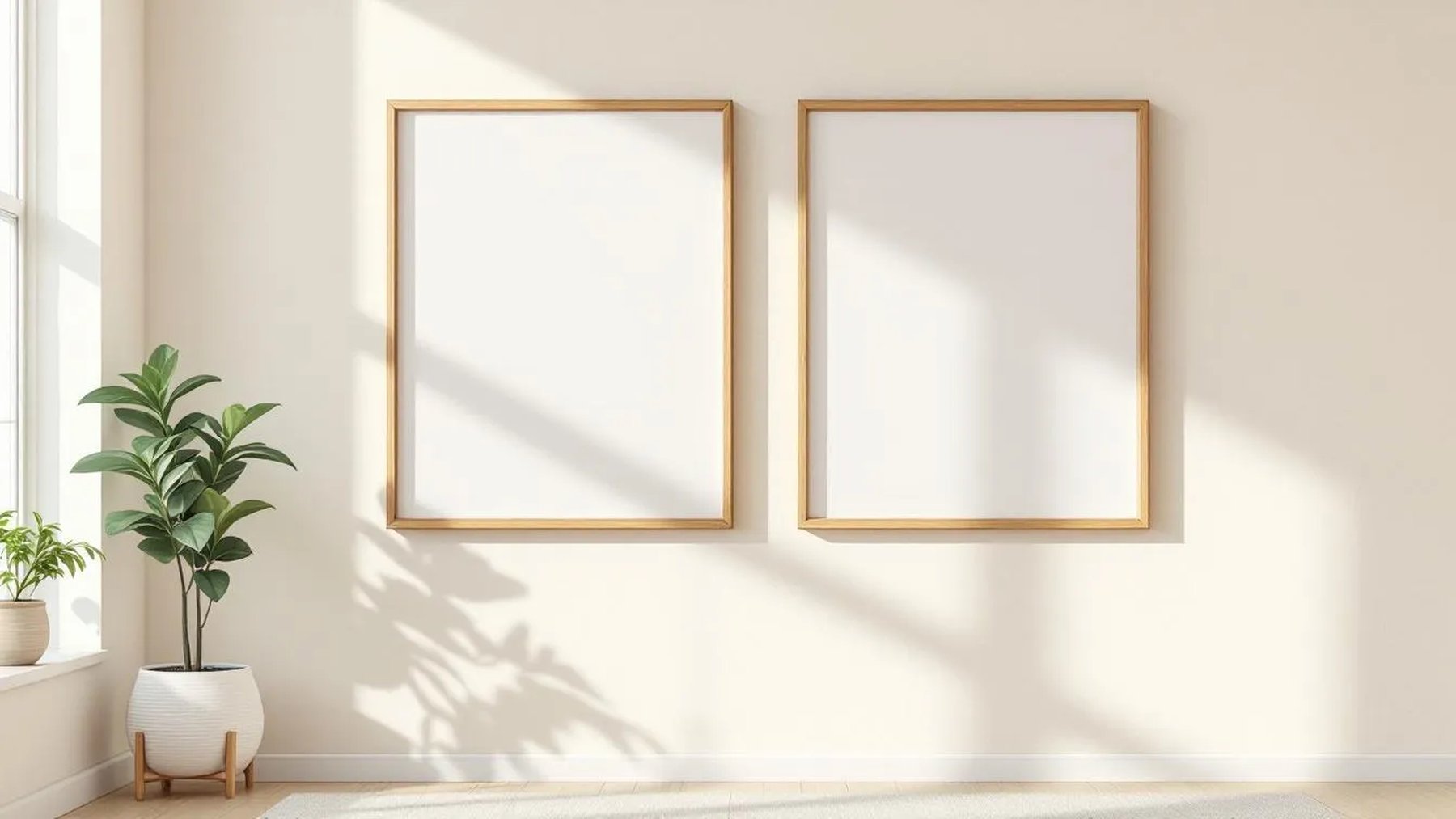 Frame Editorial Room Mockup — Natural Oak Frame Portrait 4:5 — Perspective View — #00380 | MockupBulk