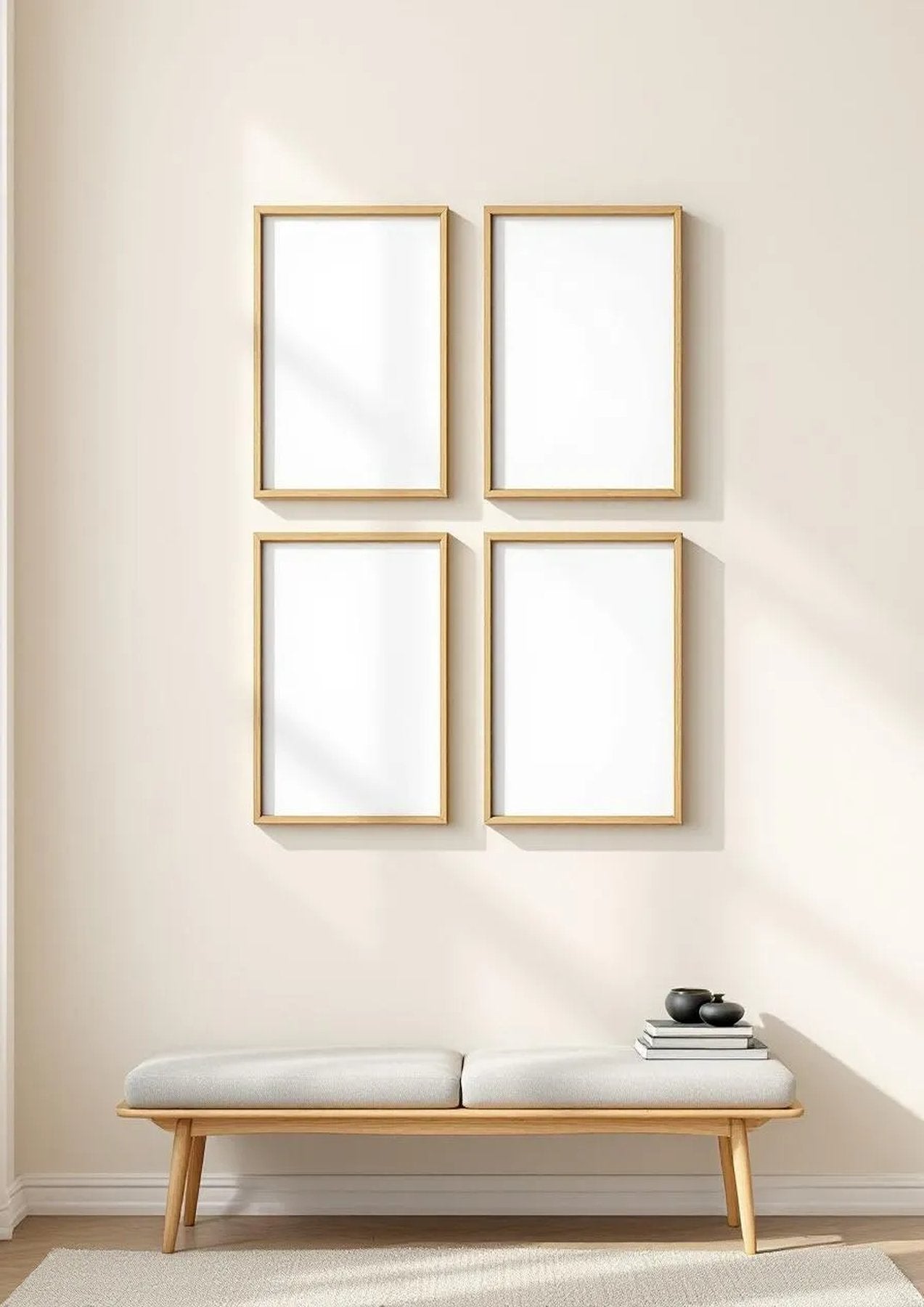 Frame Room Scene Mockup — Natural Oak Frame Portrait 2:3 — Perspective View — #00384 | MockupBulk