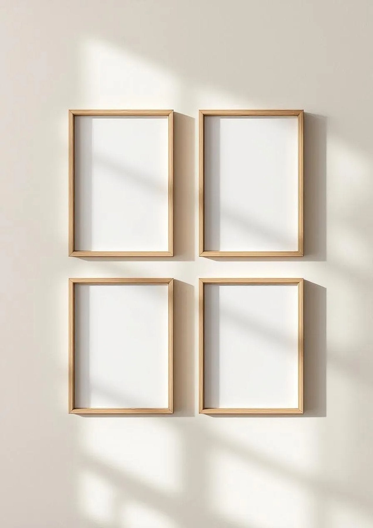 Frame Premium Interior Mockup — Natural Oak Frame Portrait 2:3 — Perspective View — #00390 | MockupBulk