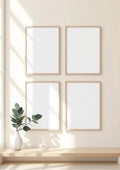 Frame Frame Display Mockup — Natural Oak Frame Portrait 2:3 — Perspective View — #00393 | MockupBulk