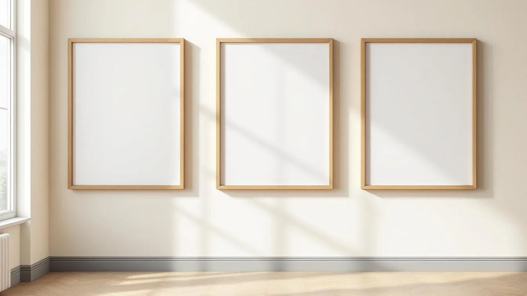 Frame Premium Interior Mockup — Natural Oak Frame Square 1:1 — Perspective View — #00398 | MockupBulk
