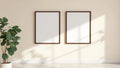 Frame Editorial Room Mockup — Walnut Frame Square 1:1 — Perspective View — #00407 | MockupBulk