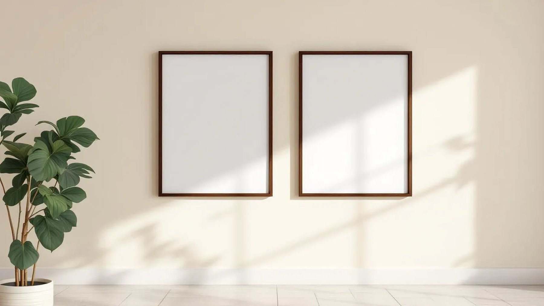 Frame Editorial Room Mockup — Walnut Frame Square 1:1 — Perspective View — #00407 | MockupBulk