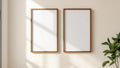 Frame Interior Frame Mockup — Walnut Frame Portrait 2:3 — Perspective View — #00416 | MockupBulk
