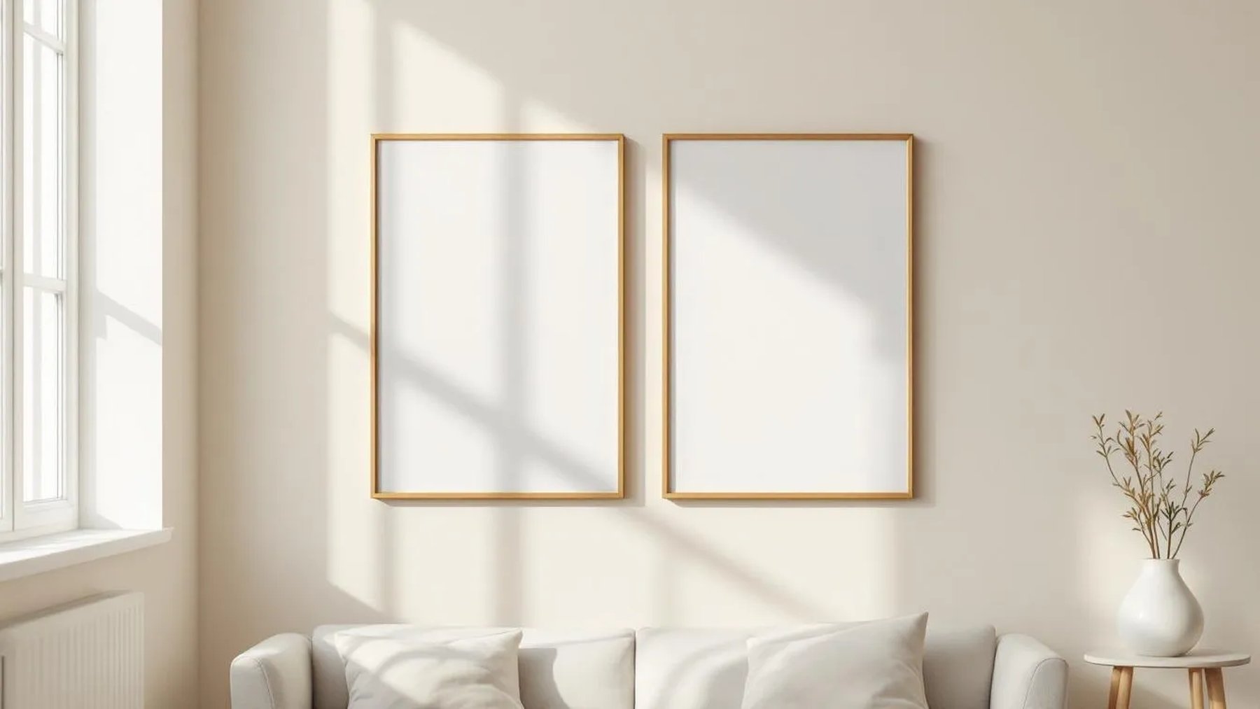 Frame Lifestyle Frame Mockup — Gold Frame Landscape 3:4 — Perspective View — #00434 | MockupBulk