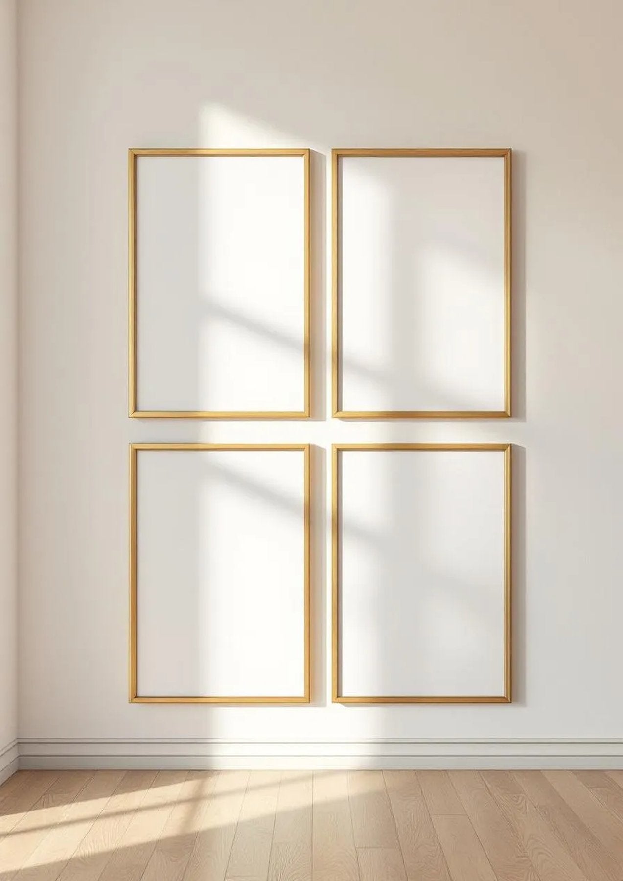 Frame Wall Art Mockup — Gold Frame Portrait 2:3 — Perspective View — #00438 | MockupBulk