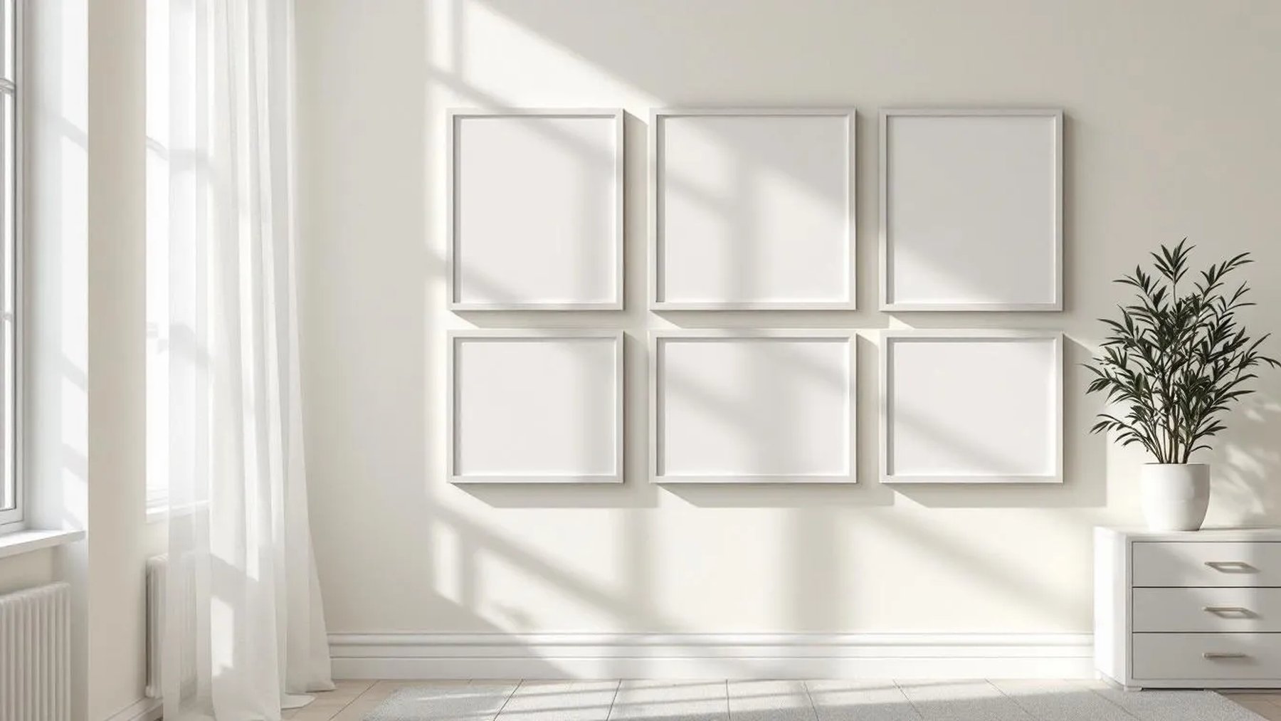 Frame Room Scene Mockup — White Frame Square 1:1 — Perspective View — #00542 | MockupBulk